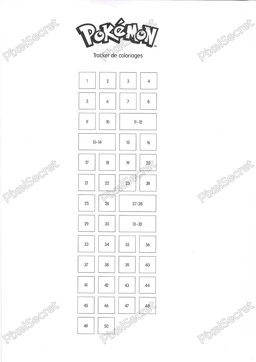 Tracker de progression du livre Coloriages Mystères Pokémon