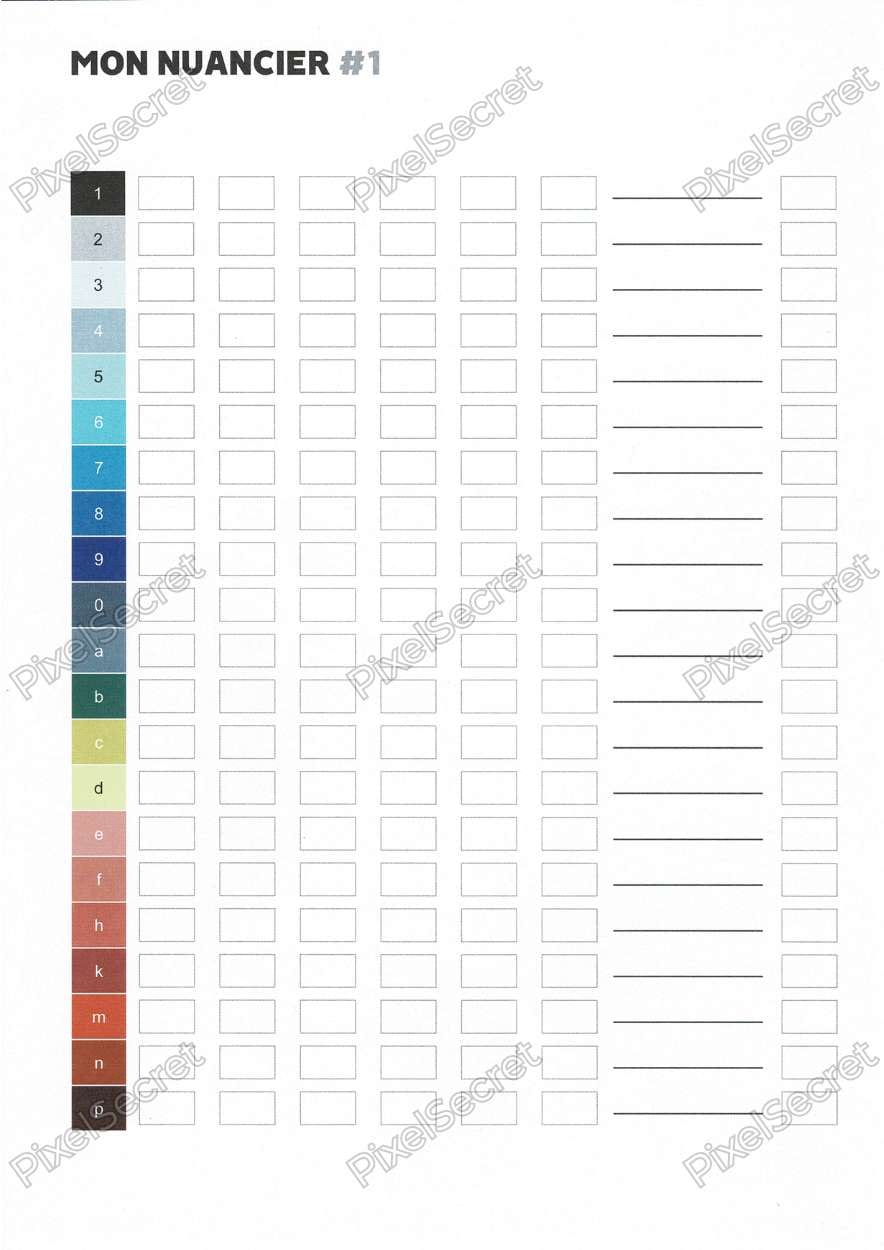 Exemple de nuancier par page du livre Coloriages Mystères Pokémon