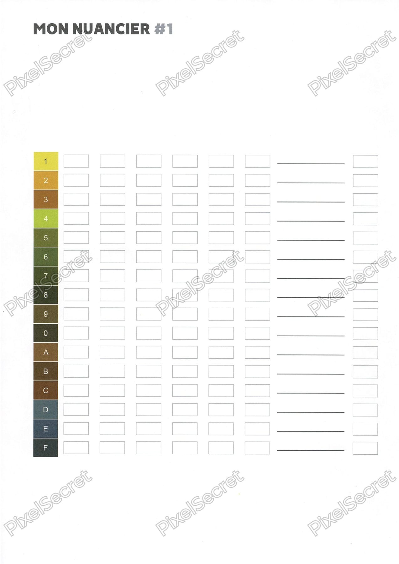 Exemple de nuancier par page du livre Coloriages Mystères Disney Raiponce