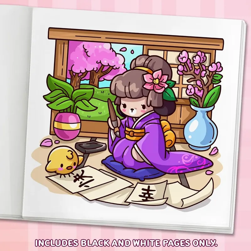 Coloriage Cozy Japan colorié - exemple 1