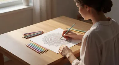 Une femme colorie un mandala pour se détendre et réduire son stress
