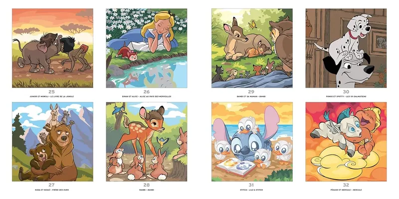 Two solution pages revealing the final coloring results from the Disney Baby Animals book