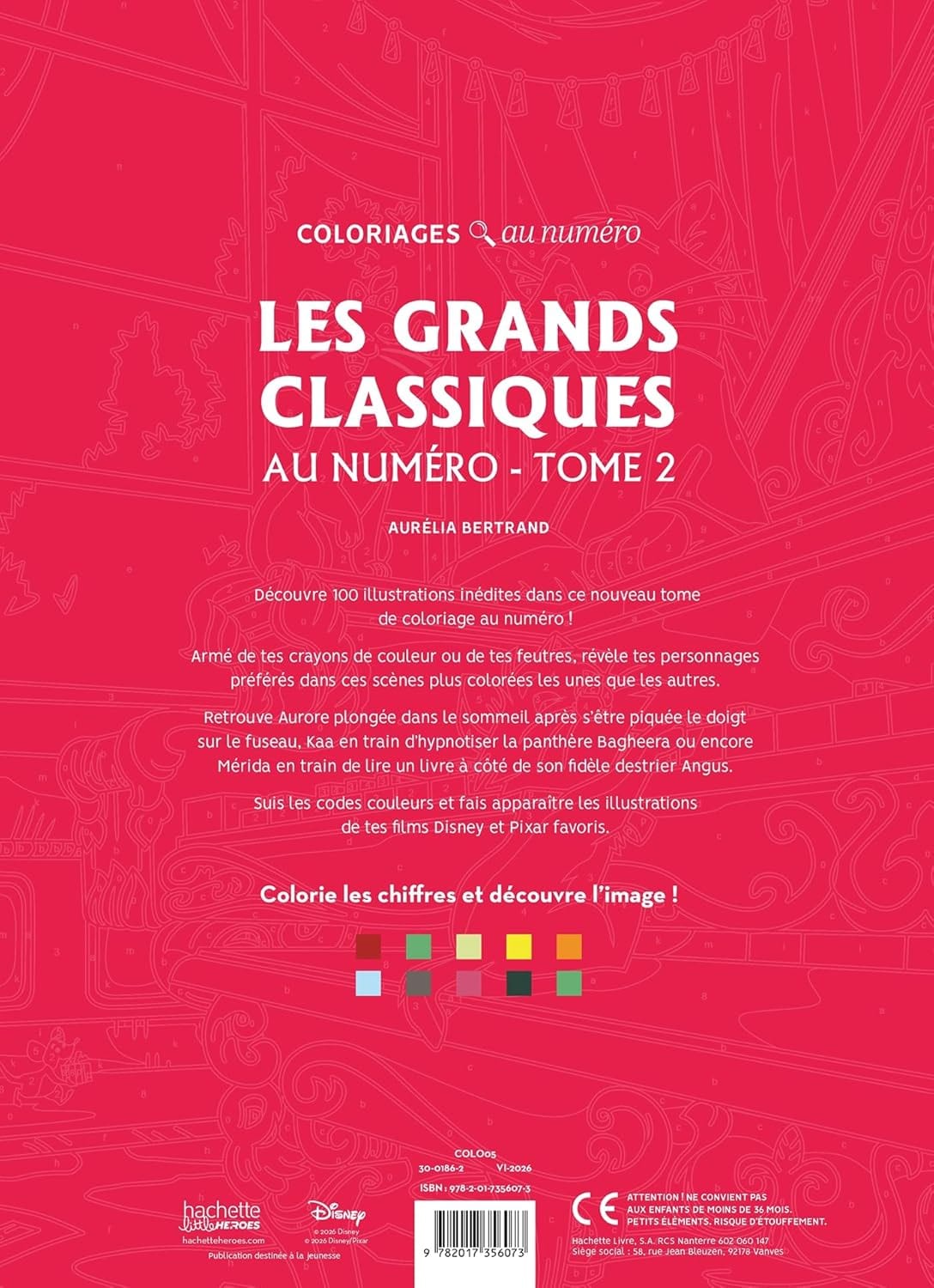 Back cover of the Color by Number Grand Classics Volume 2 Disney book