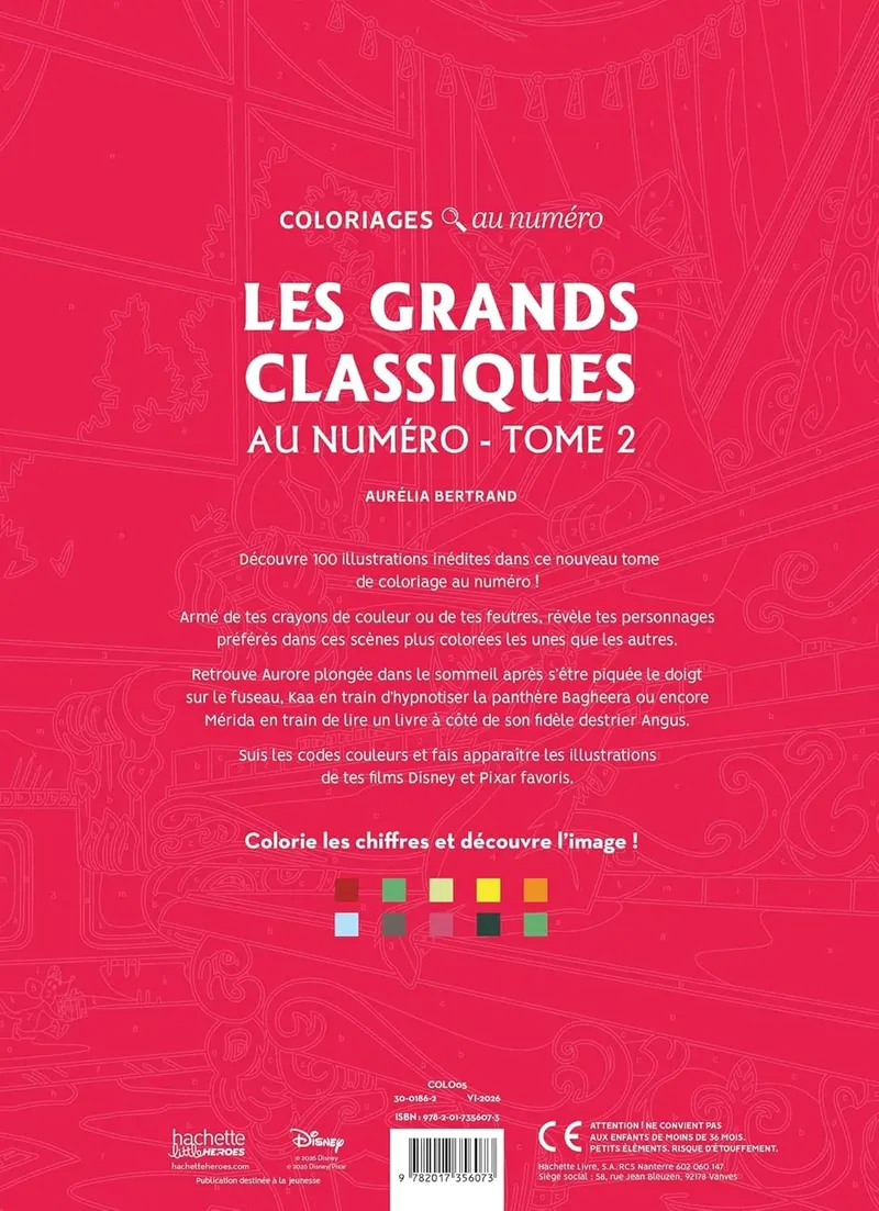 Back cover of the Color by Number Grand Classics Volume 2 Disney book