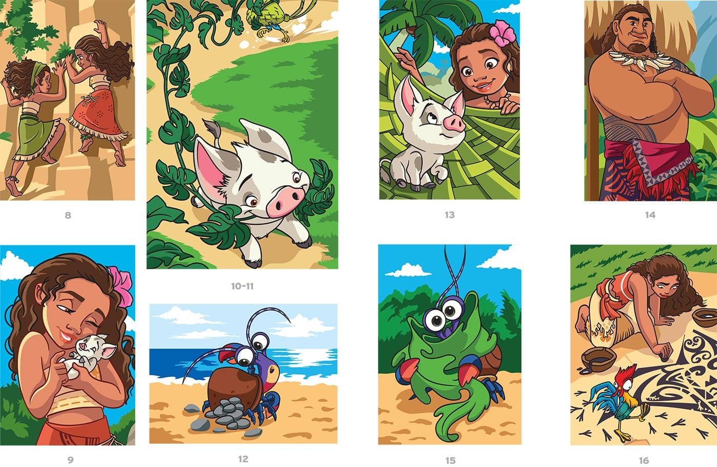 Page de solution d'un ancien coloriage mystère Vaiana repris de l'édition 2024