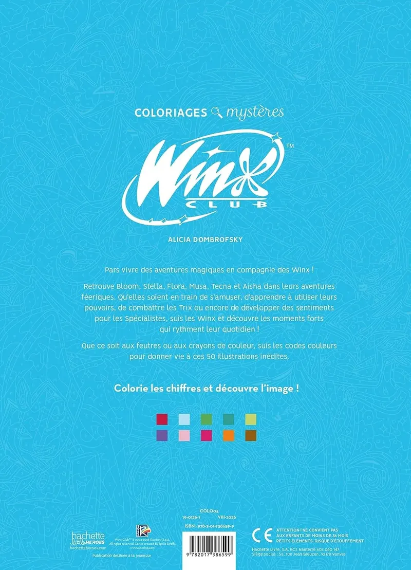 Back cover of the Winx Club mystery coloring book