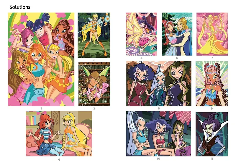 Solution page from the Winx Club mystery coloring book, example 1