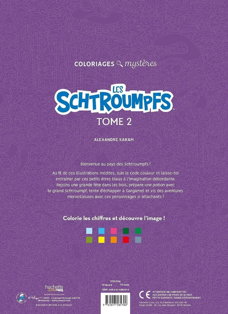 Quatrième de couverture des Coloriages mystères Les Schtroumpfs Tome 2