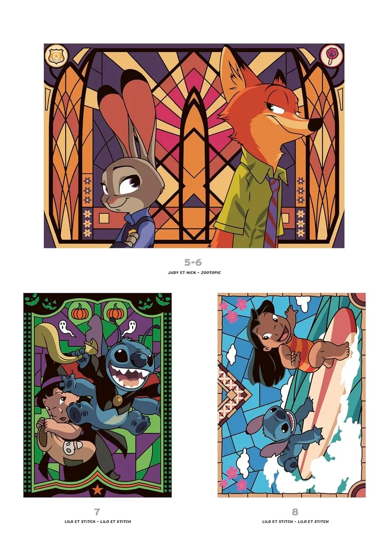 Page de solutions du tome 2 des Coloriages Mystères Disney Vitraux