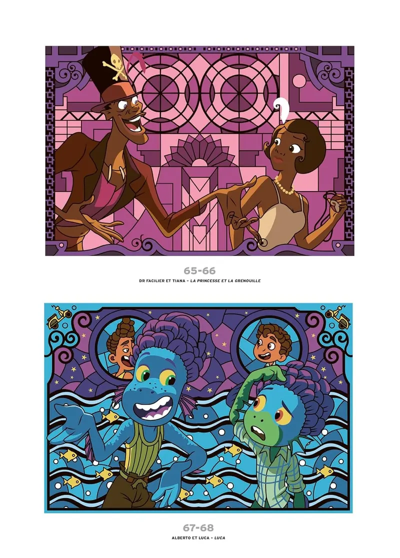 Dernière page de solutions du tome 2 des Coloriages Mystères Disney Vitraux