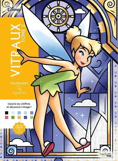 Couverture du livre de coloriage mystère disney, tome 2: Vitraux