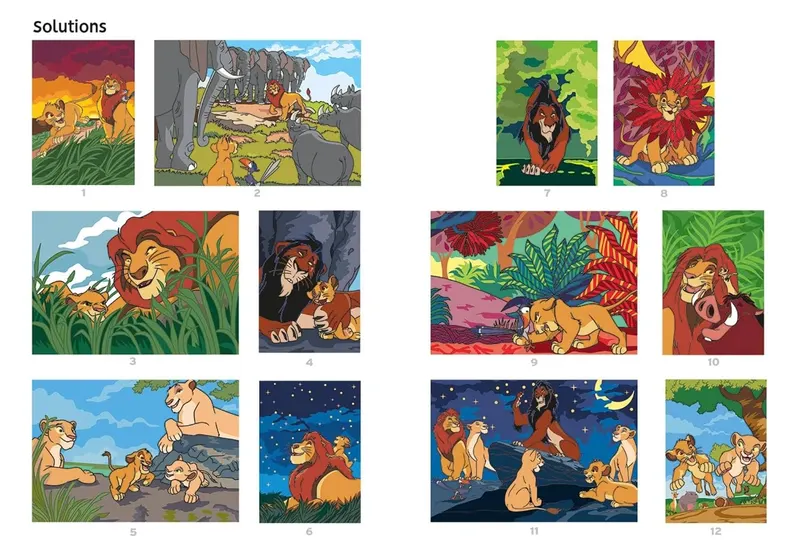 Page de solution du livre Coloriages Mystères Disney Le Roi Lion montrant le rendu coloré attendu