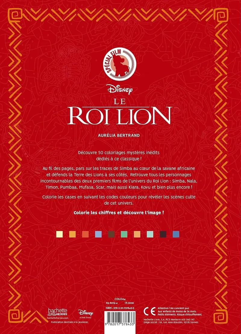 Quatrième de couverture du livre Coloriages Mystères Disney Le Roi Lion