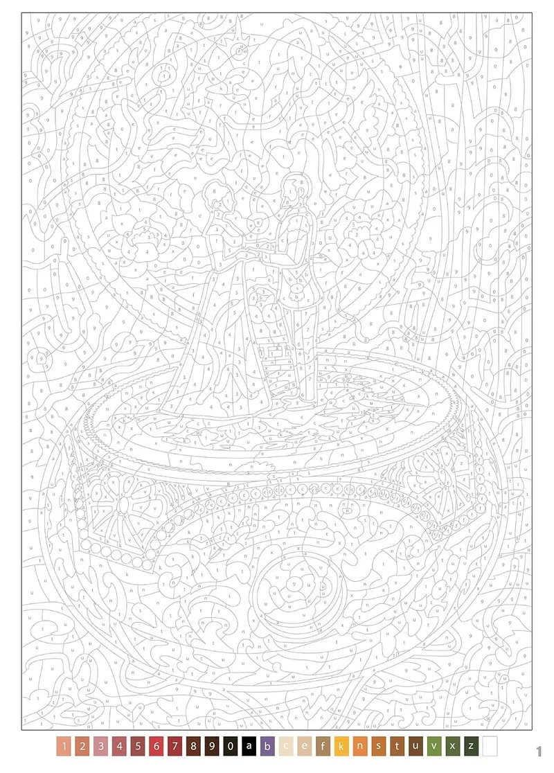 Exemple de page du livre de coloriage mystère Anastasia avec les cases numérotées