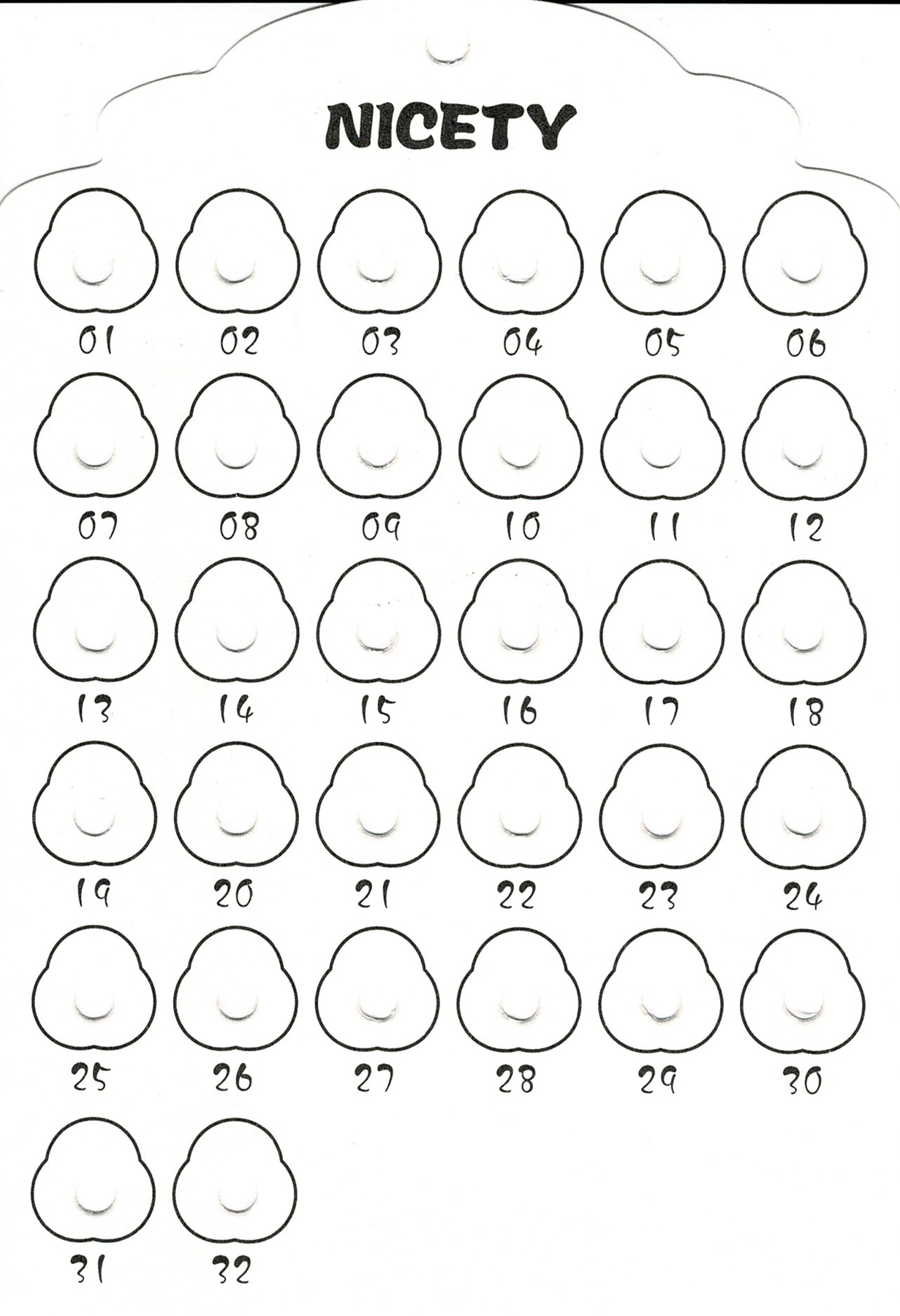 NICETY color swatch with holes for mystery coloring